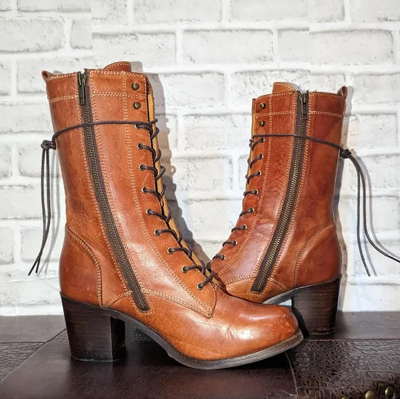FRYE Kendall Brown Lace Up Combat Boot size